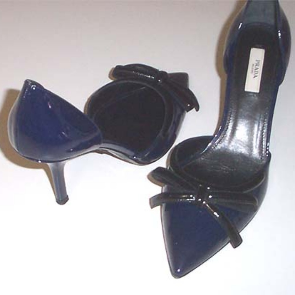 NEW PRADA blue/black patent bow detail pumps 40 - Picture 4 of 6